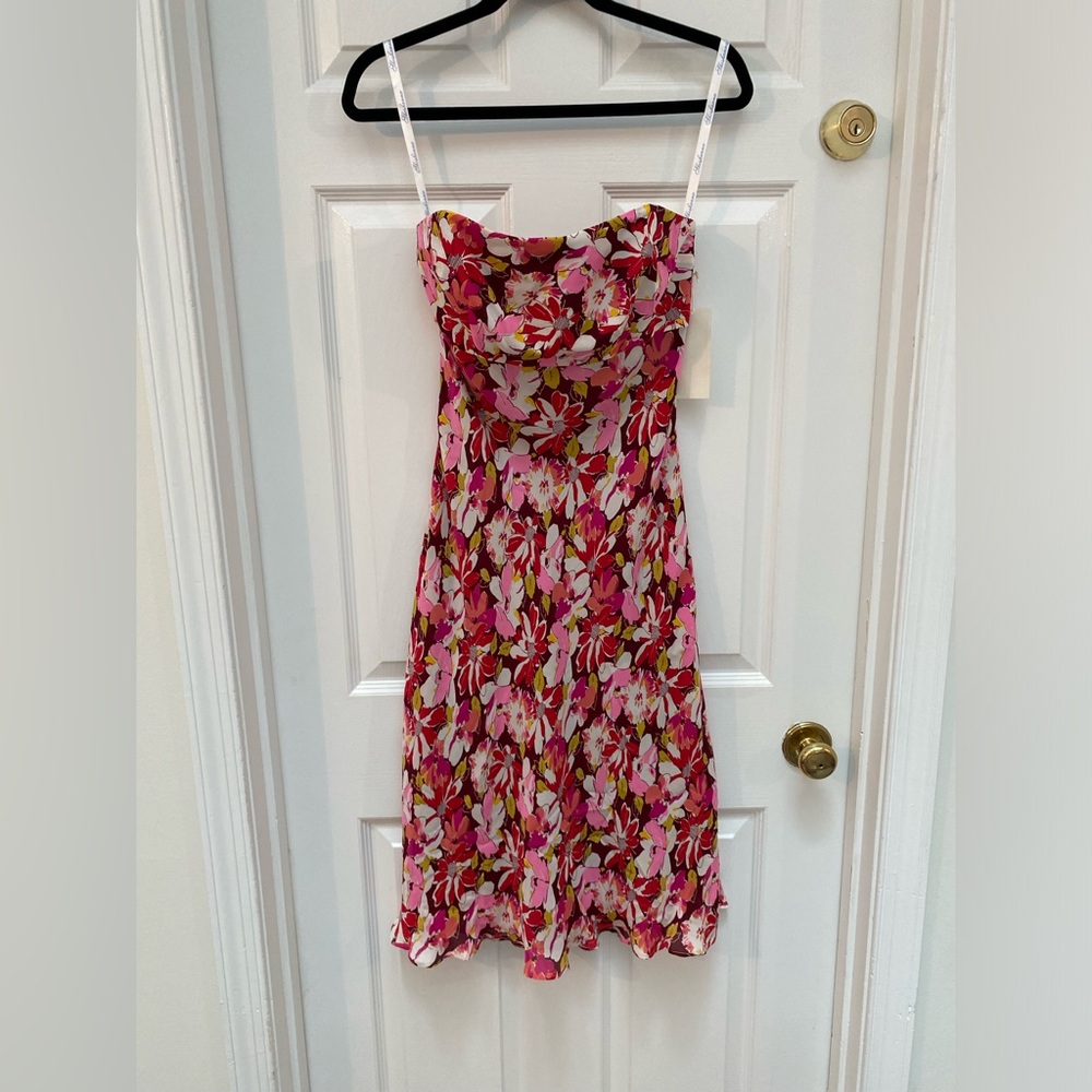 NWT Shoshanna Vibrant Floral Strapless Dress in Pink & Red - Size 10